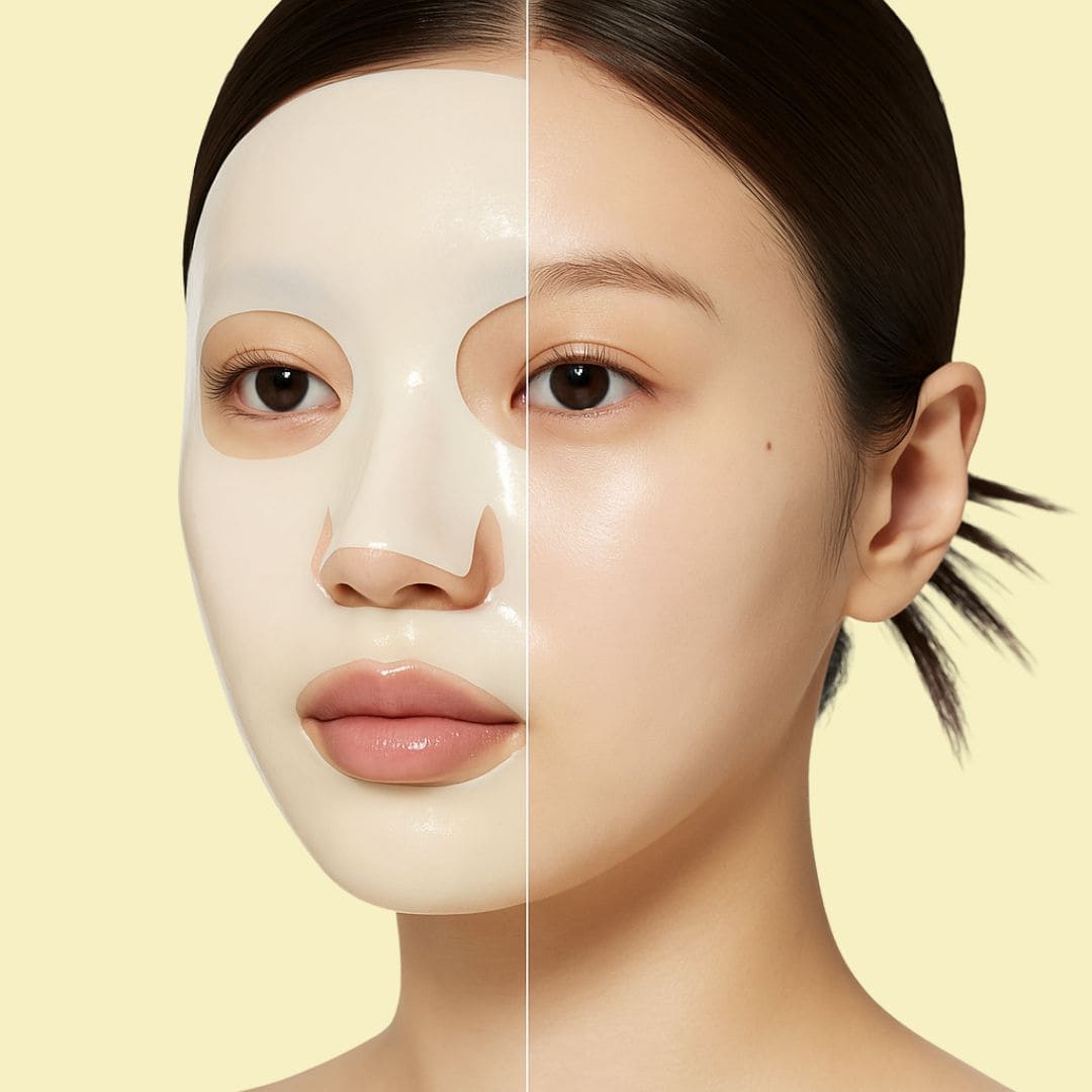 Medicube masque en gel au curcuma et à l'acide Kogique avant après visage