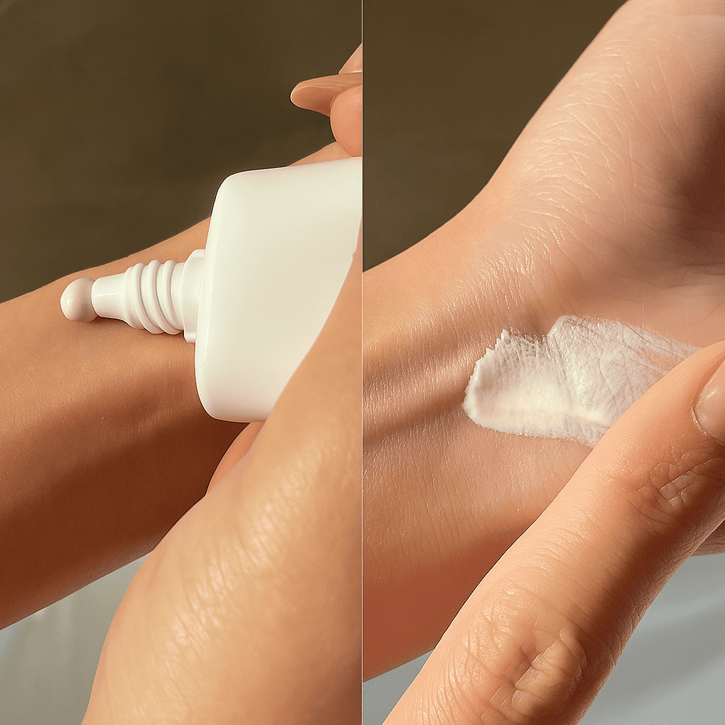 Cell Happy Co crème solaire hydratante et anti-rides SPF 50+ / PA++++ avant après