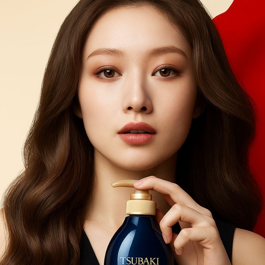 Shiseido shampooing réparateur Tsubaki Premium EX avec une femme
