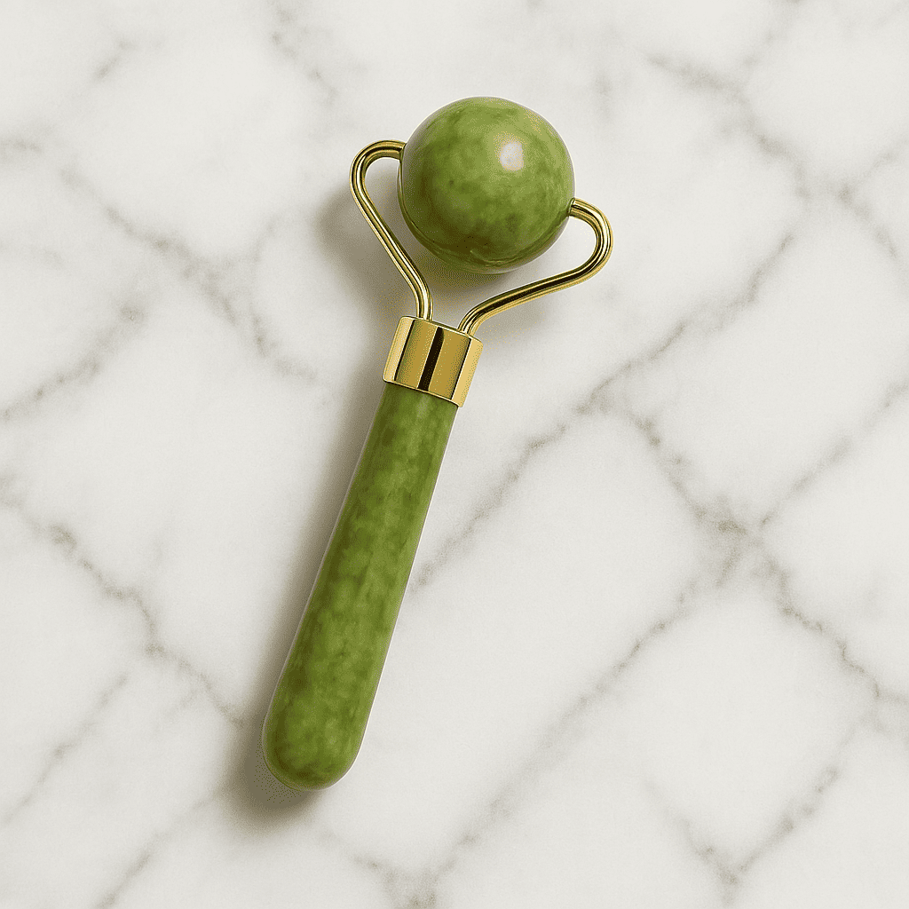 Roller massant pour le visage à la pierre de jade poser sur marbre