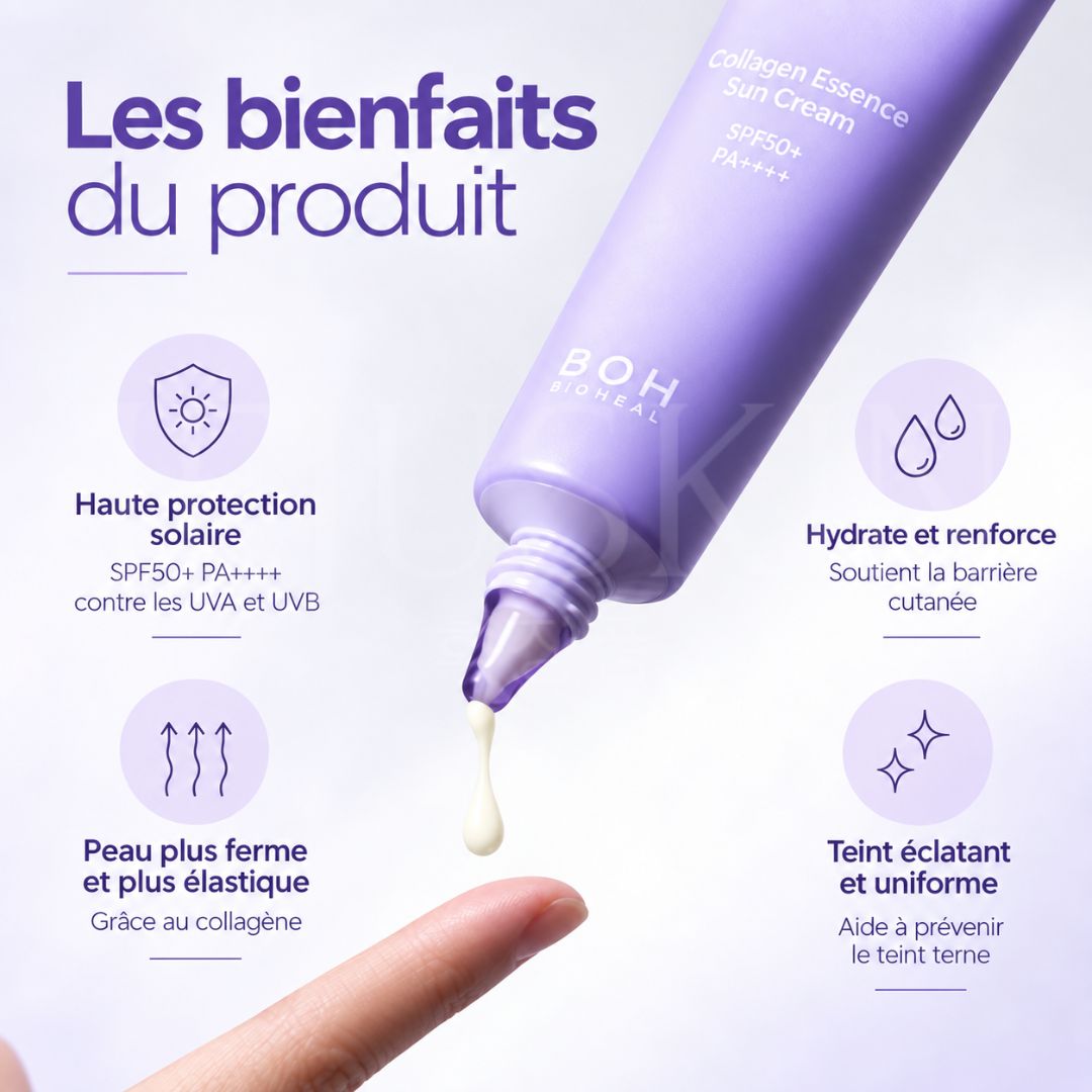 Les bénéfices de la crème solaire essence au collagène Probioderm SPF50+ PA++++ de Bioheal Boh