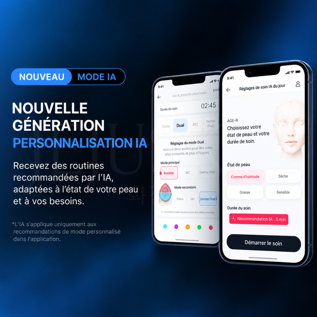 Le mode IA de l'appareil Age-R Booster Pro X2 de Medicube