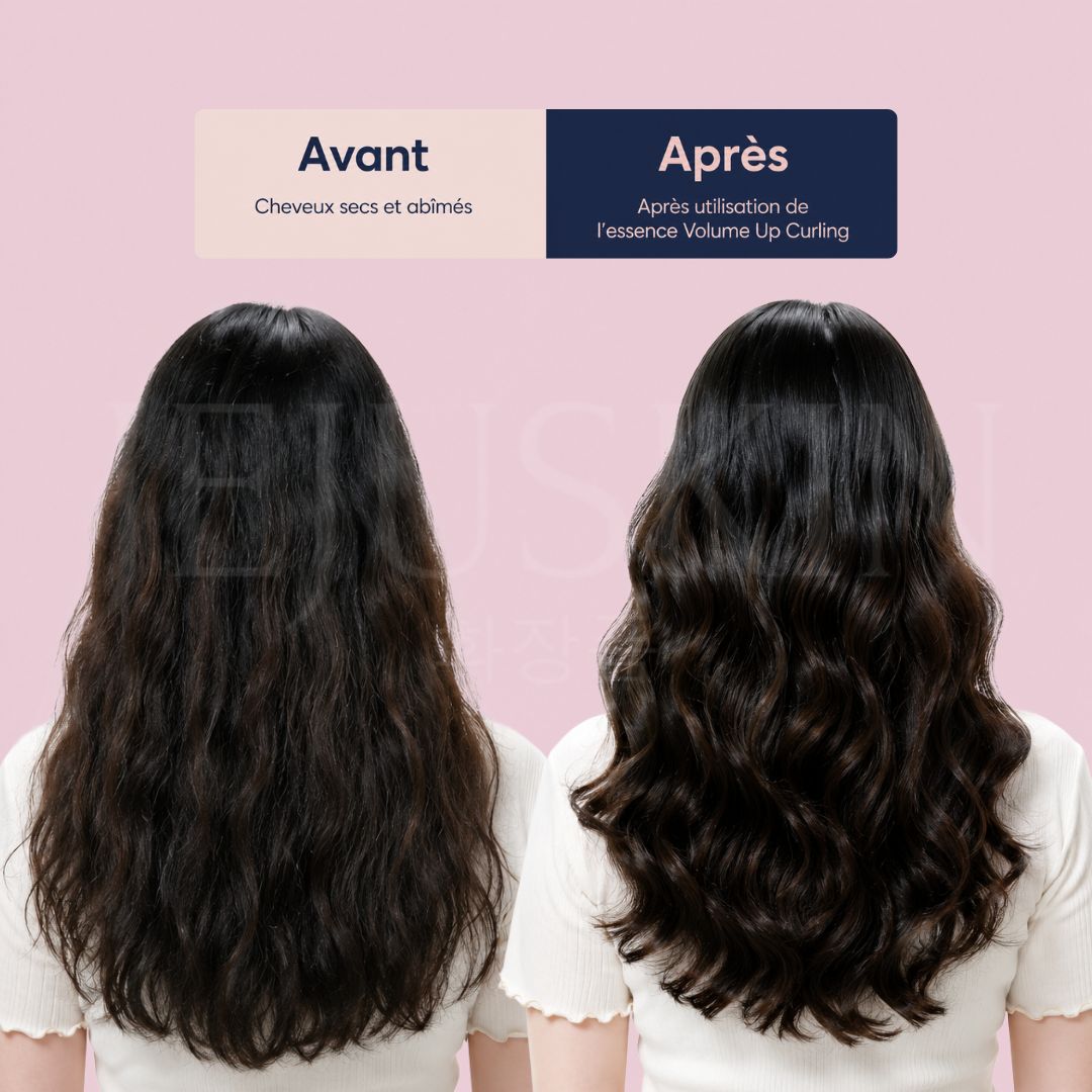 Avant après utilisation de l'essence capillaire Unove volume et boucles de Dr. Forhair