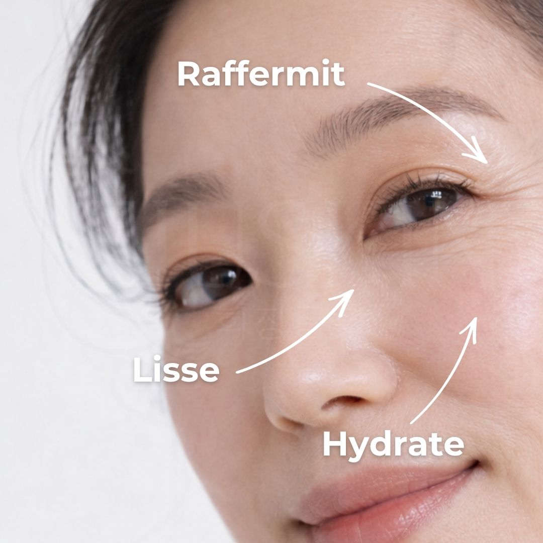 Femme avec les bienfaits de la crème hydratante et régénérante au PDRN de Dr. Reju-All 