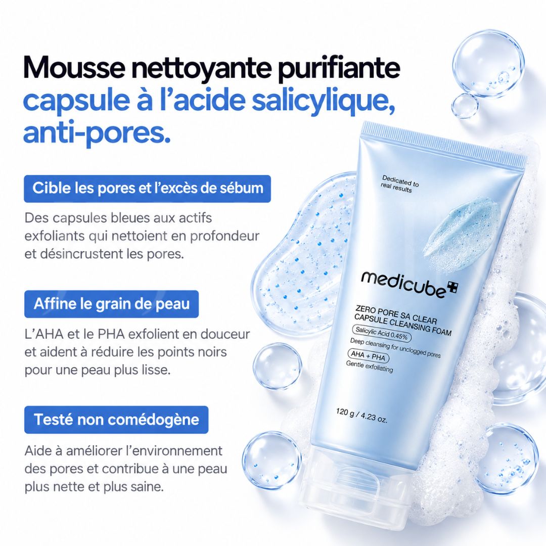 Les bénéfices de la mousse nettoyante purifiante capsules à l’acide salicylique anti-pores de Medicube