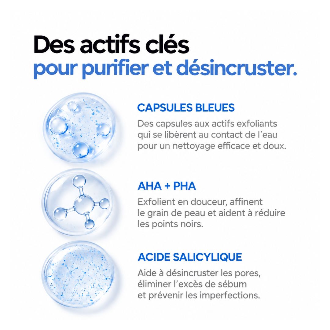 Les ingrédients et actifs de la mousse nettoyante purifiante capsules à l’acide salicylique anti-pores de Medicube