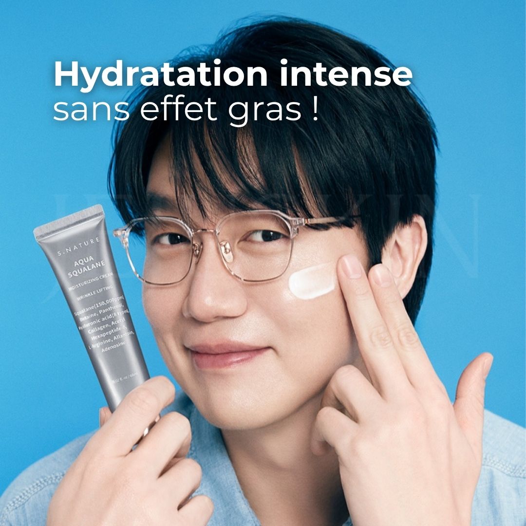 Homme avec la crème hydratante Aqua Squalane de S.Nature