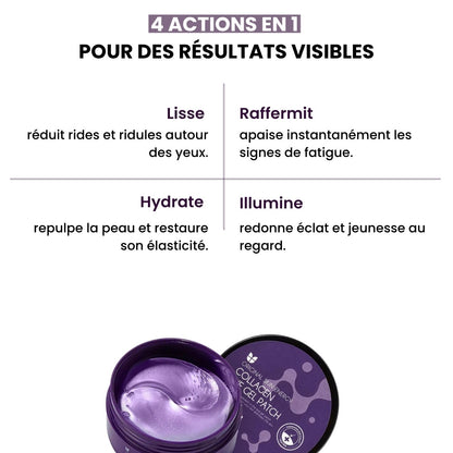 Visuel présentant les bienfaits des patchs au collagène marin Mizon.