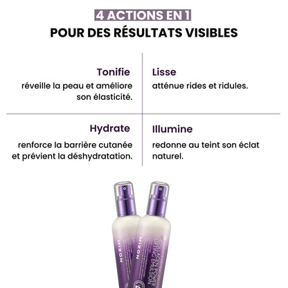 Bénéfices du toner Mizon pour une peau hydratée et raffermie.