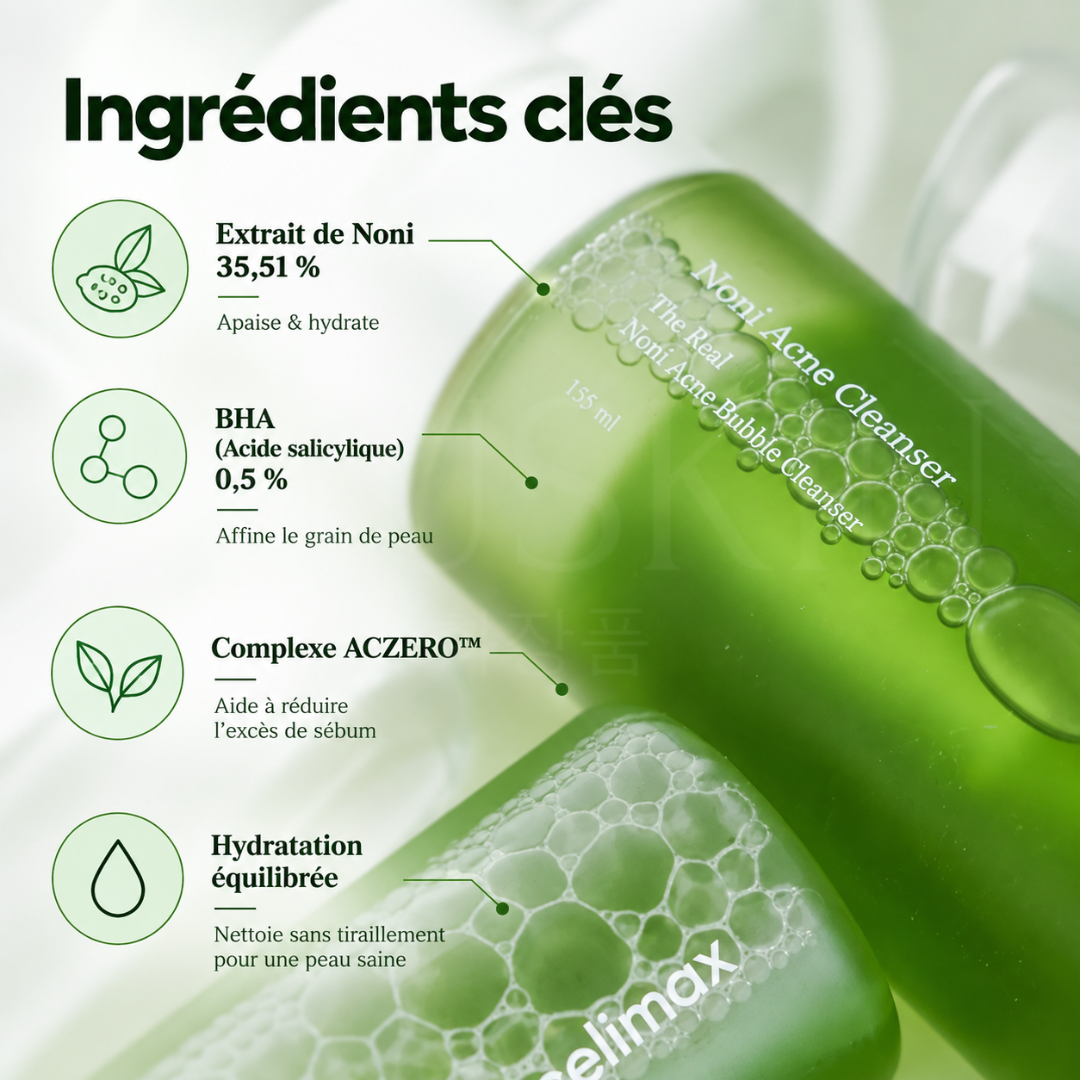 Les ingrédients clés du nettoyant moussant purifiant au Noni de Celimax