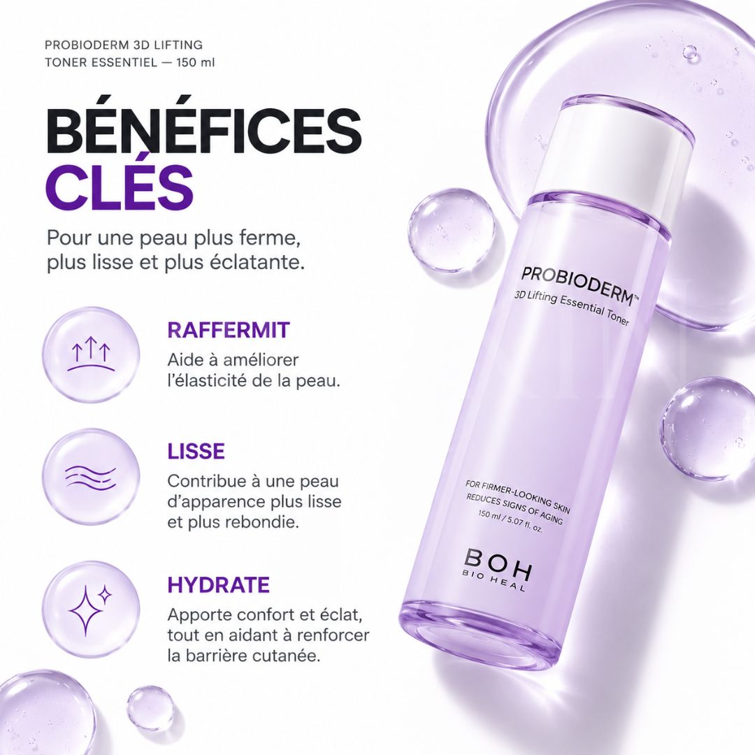 Les bénéfices du toner essentiel raffermissant Probioderm 3D Lifting de Bioheal Boh