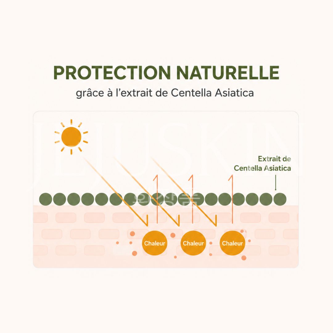 Schéma d'utilisation de la crème solaire apaisante à la centella SPF50+ de Mixsoon