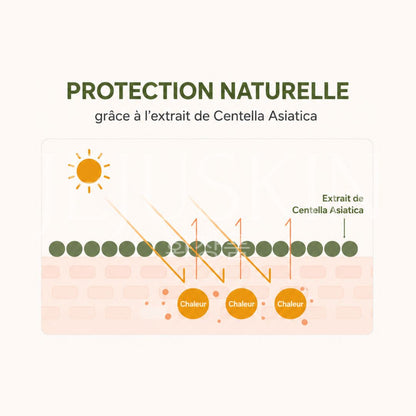 Schéma d'utilisation de la crème solaire apaisante à la centella SPF50+ de Mixsoon