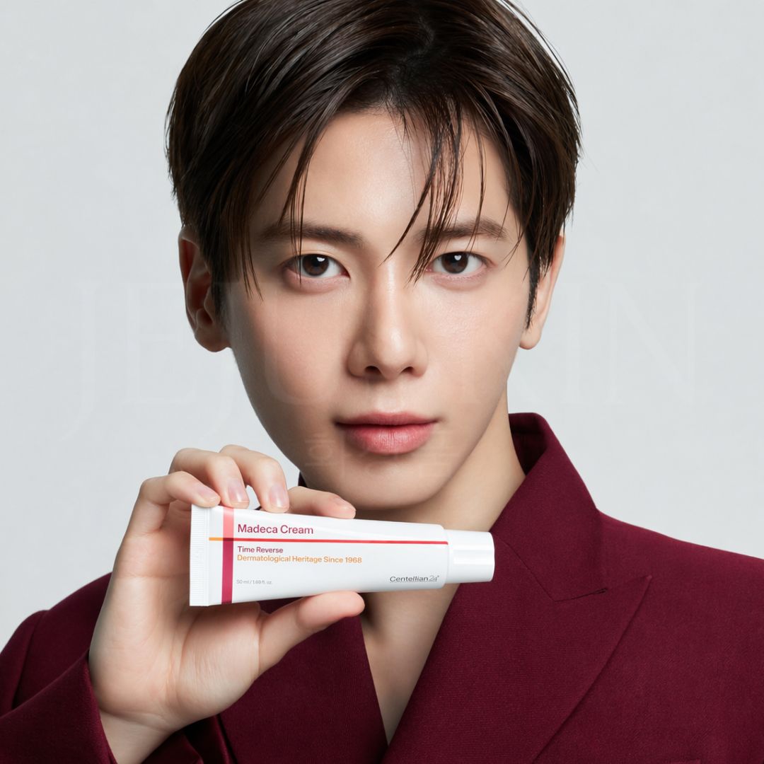 Homme avec la crème anti-âge et réparatrice Madeca de Centellian24 dans les mains