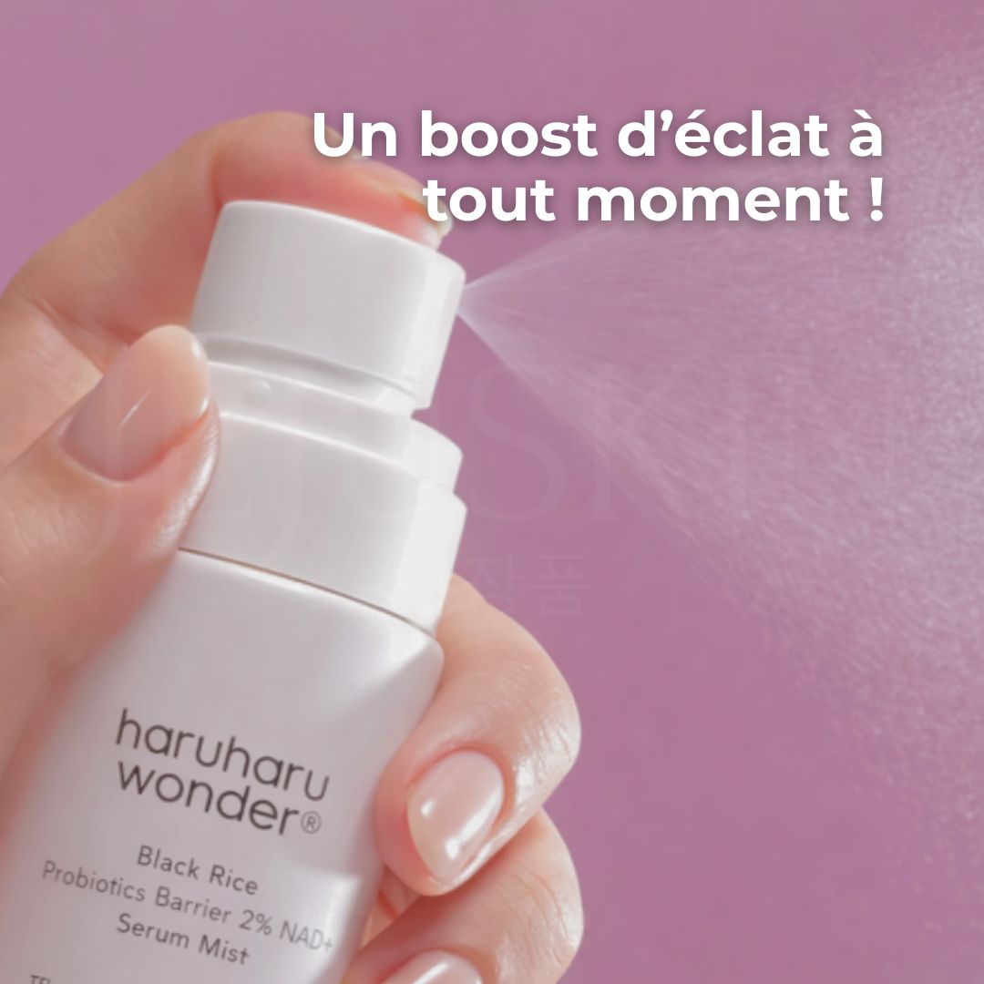 Bénéfice clé de la brume hydratante au riz noir aux probiotiques et NAD+ 2% d'Haruharu Wonder