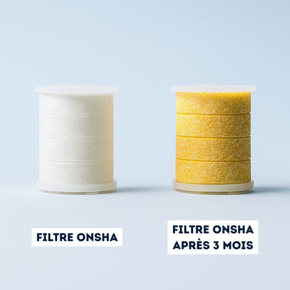 Sullab filtres pour pommeau de douche Onsha avant après