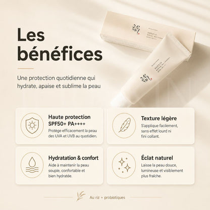 Les bénéfices de la crème solaire de beauty of joseon relief sun riz + probiotiques