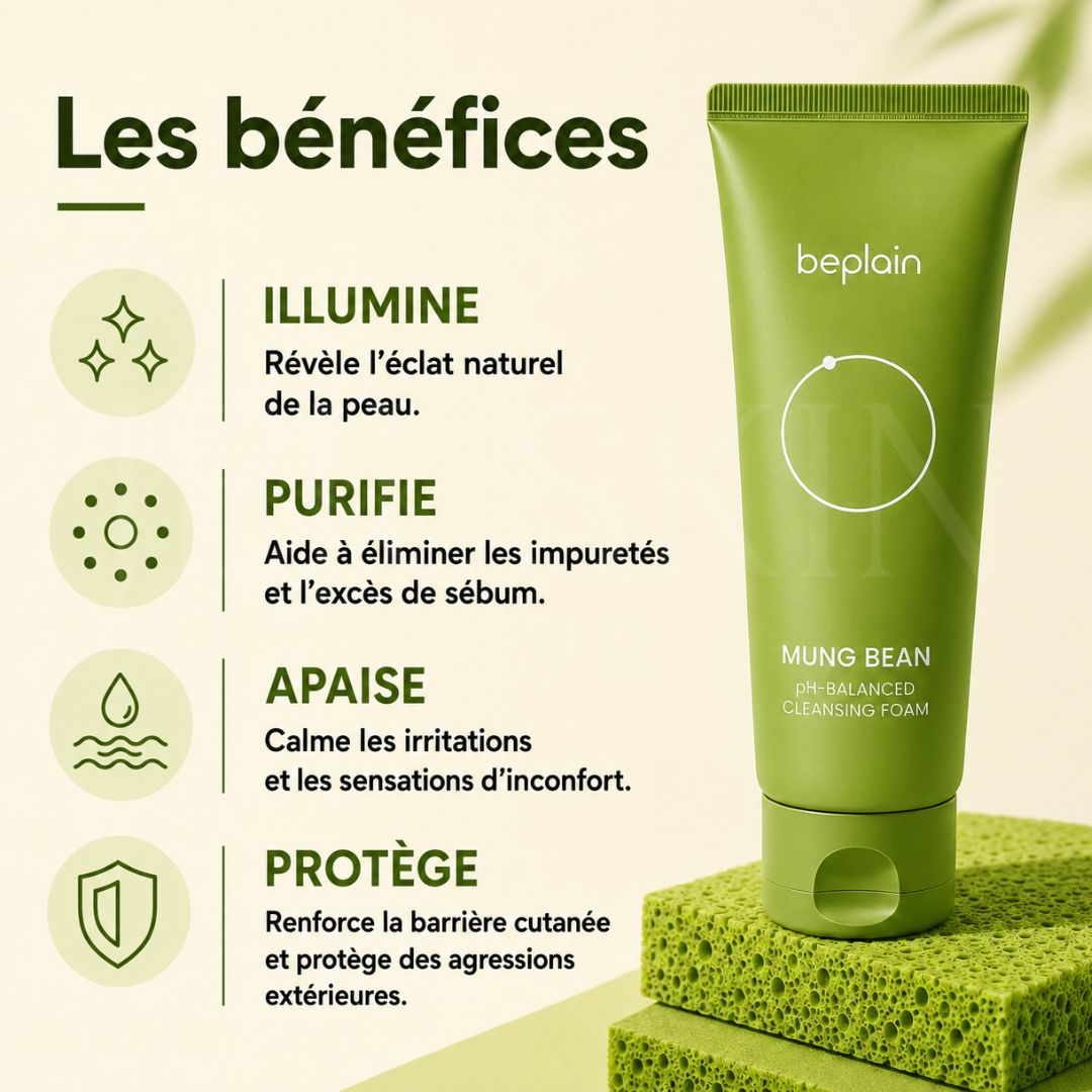 Les bénéfices du nettoyant doux au haricot mungo de Beplain