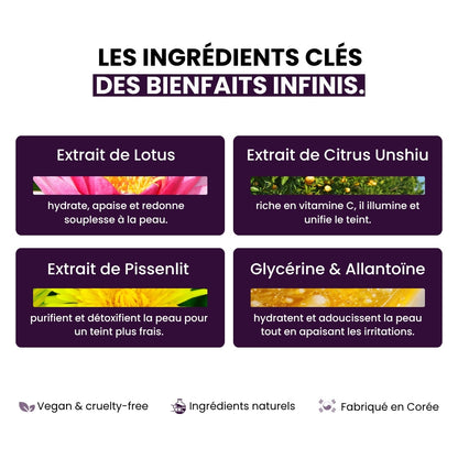 Ingrédients clés du masque Mizon pour une hydratation en profondeur.
