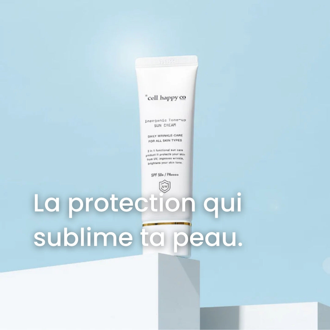 Visuel présentant la texture légère et protectrice de la crème solaire Cell Happy Co.
