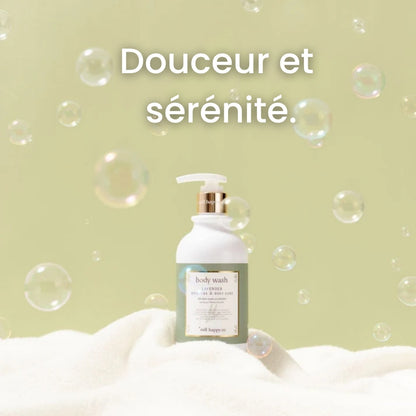 Visuel présentant la douceur et la sérénité du nettoyant corporel Cell Happy Co.