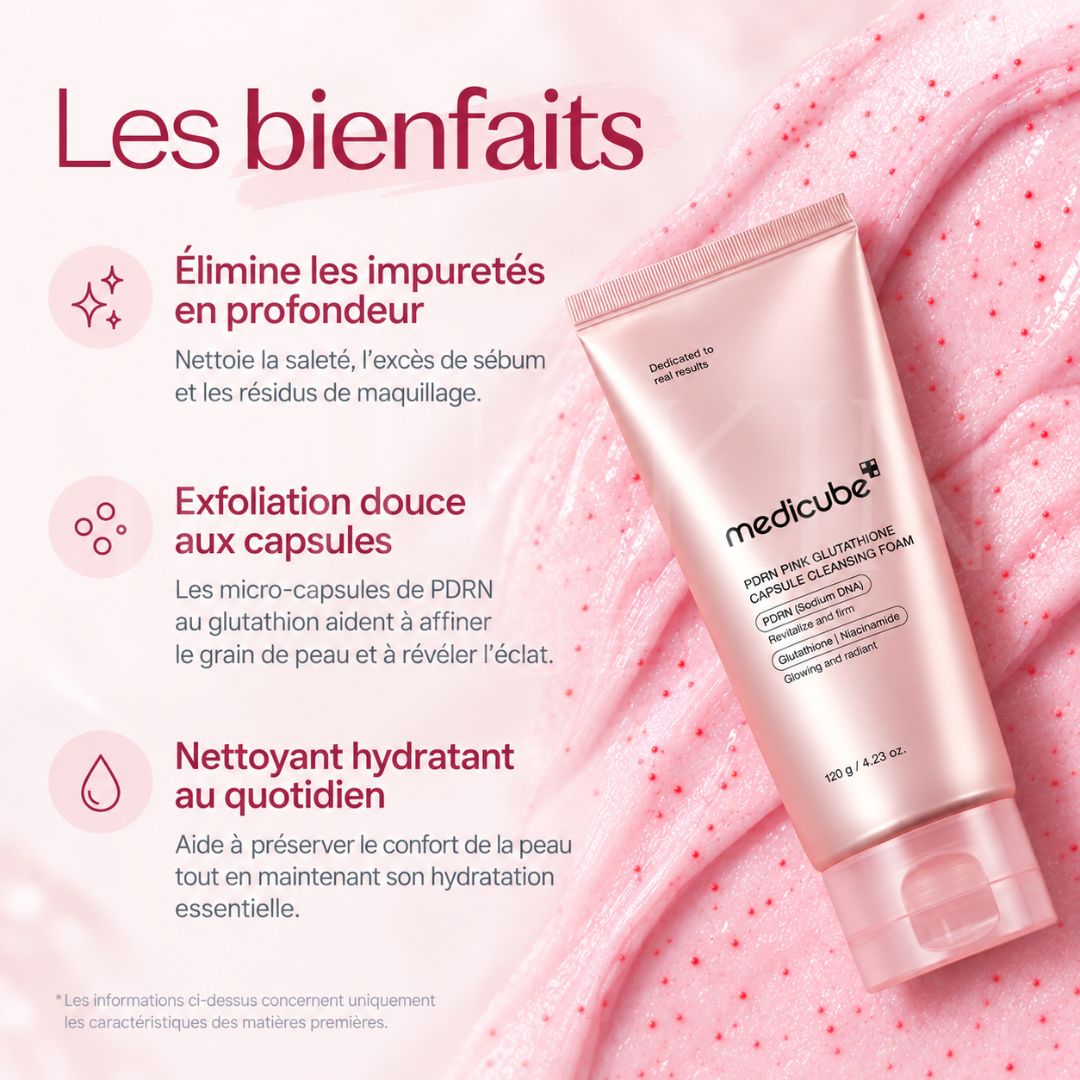 Les bienfaits de la mousse nettoyante éclat au PDRN et glutathion rose de Medicube