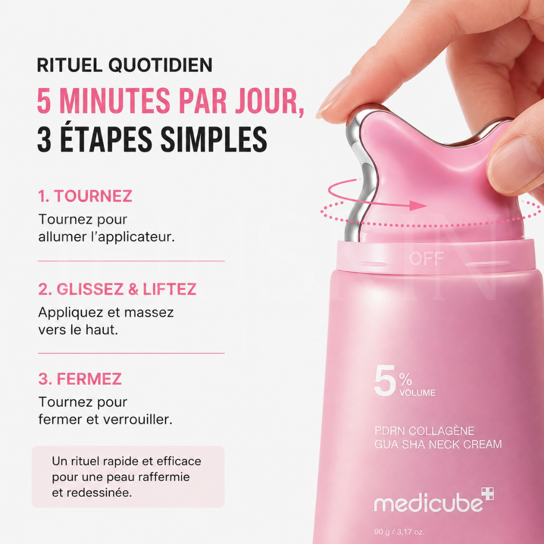 Comment utiliser la crème Gua Sha anti-rides pour le cou au PDRN et au collagène de Medicube
