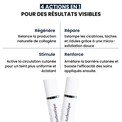 Visuel présentant les bienfaits du sérum micro-aiguilles Authentique.