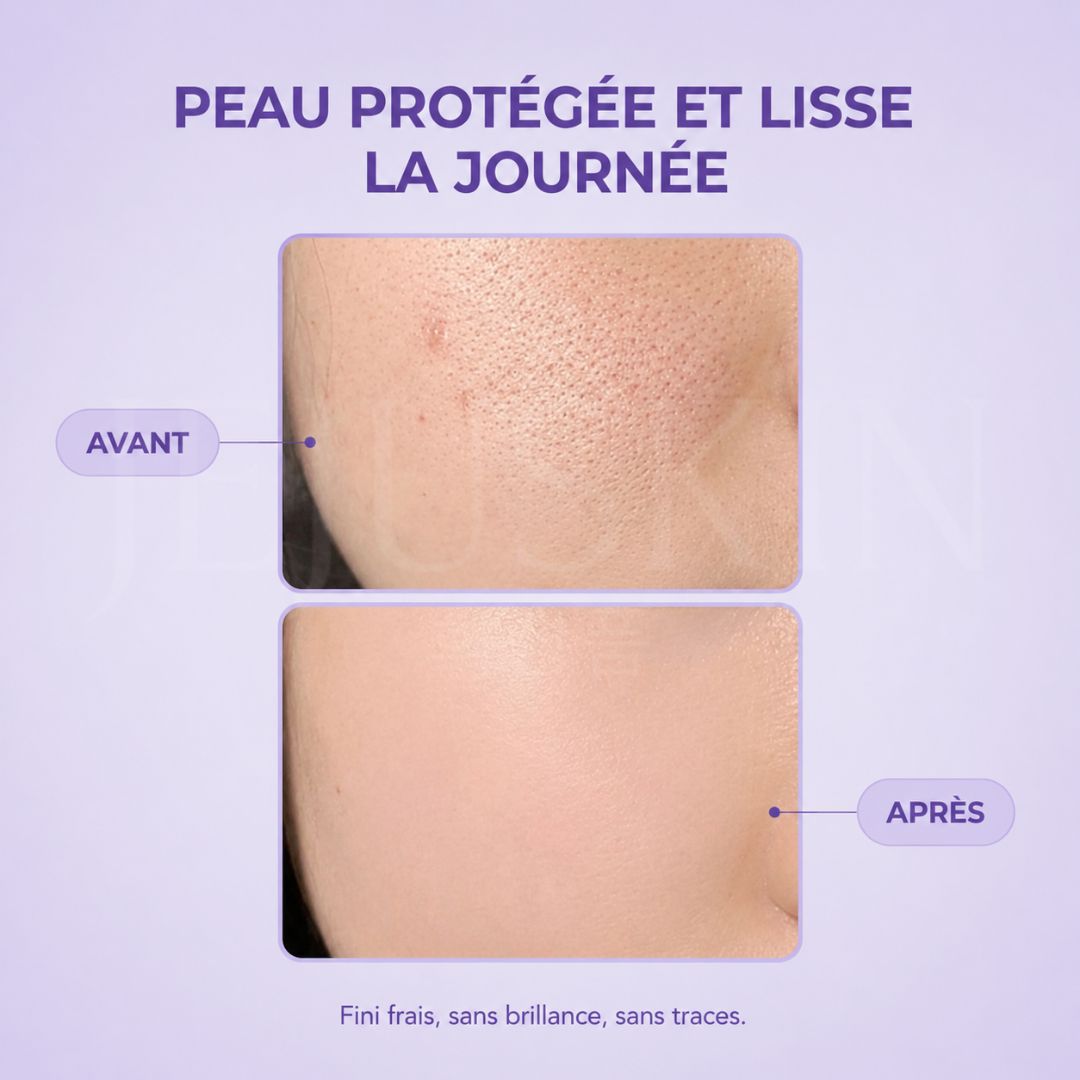 Avant après utilisation du stick solaire vegan anti-âge peptides et Bakuchiol SPF50+ de Mary&May