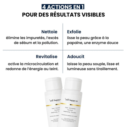 Visuel présentant les bienfaits du nettoyant en poudre Cell Happy Co.