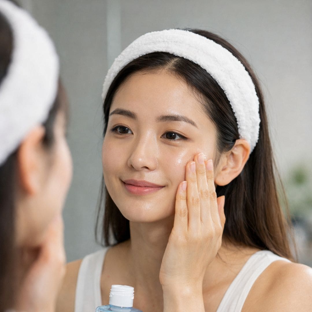 Image d'une femme coréenne appliquant un toner torriden