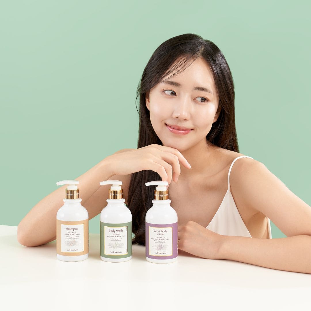 Cell Happy Co nettoyant hydratant pour le corps à la lavande photo avec visage