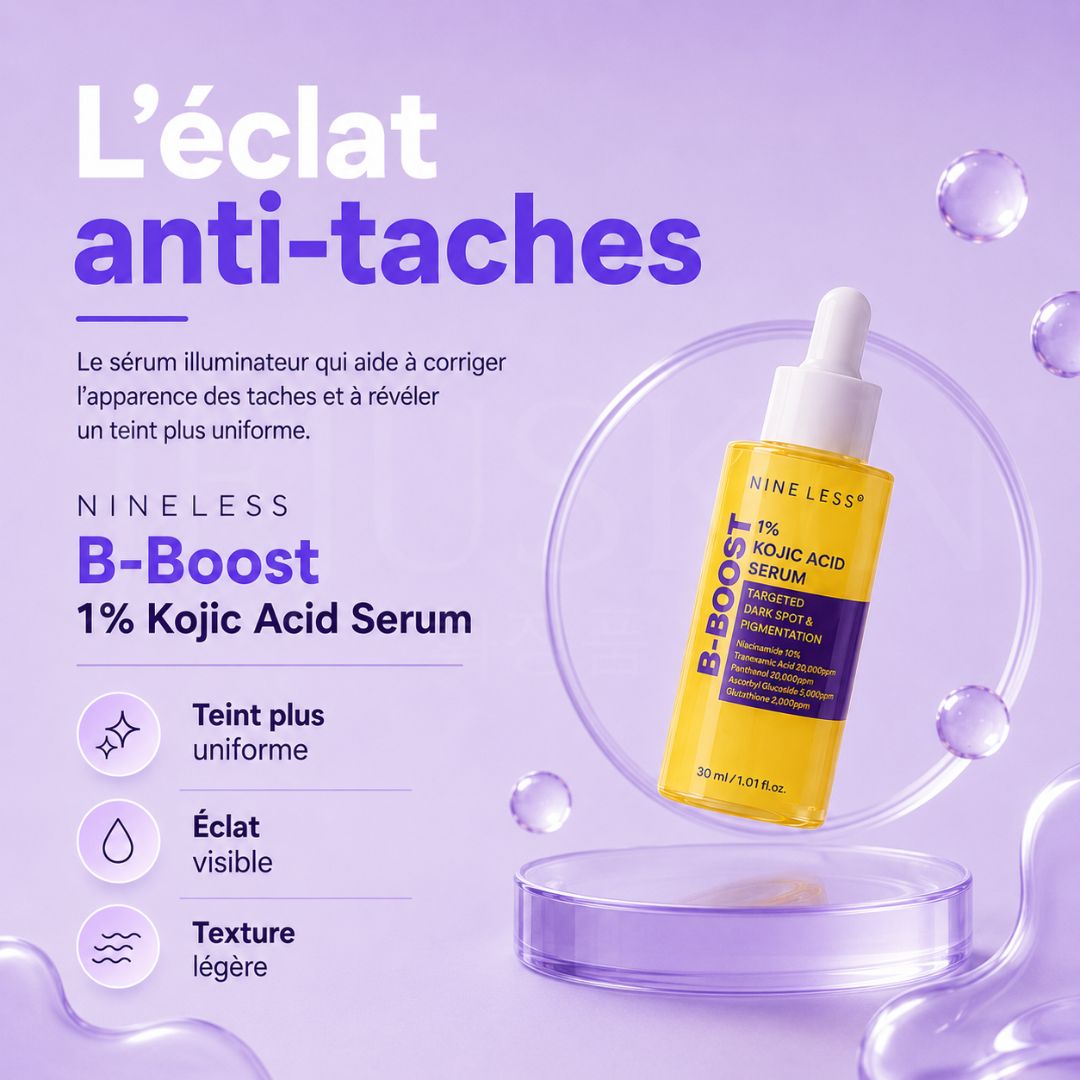 Les bienfaits du sérum anti-taches B-Boost à 1% d’acide kojique de Nineless