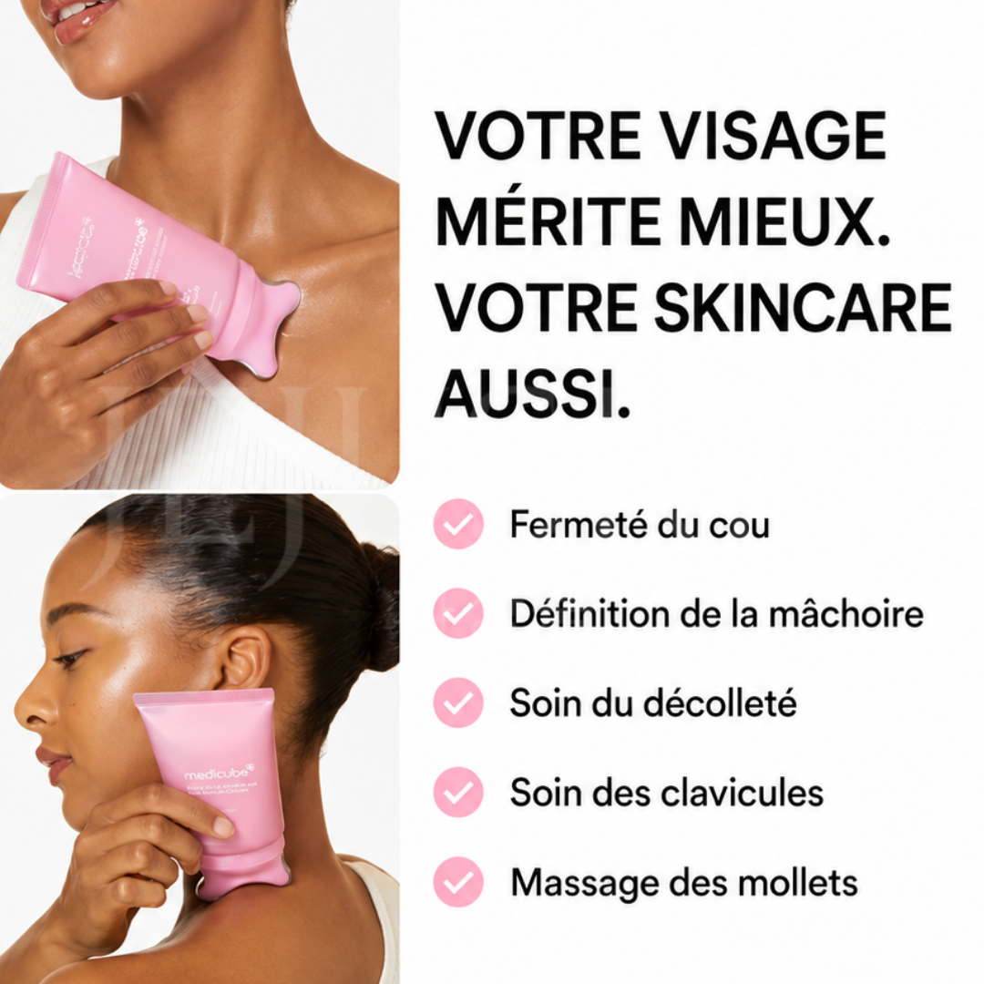 Rappel des bénéfices sur la crème Gua Sha anti-rides pour le cou au PDRN et au collagène de Medicube
