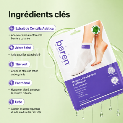 Les ingrédients clés du masque apaisant pour les pieds à la Centella de Baren