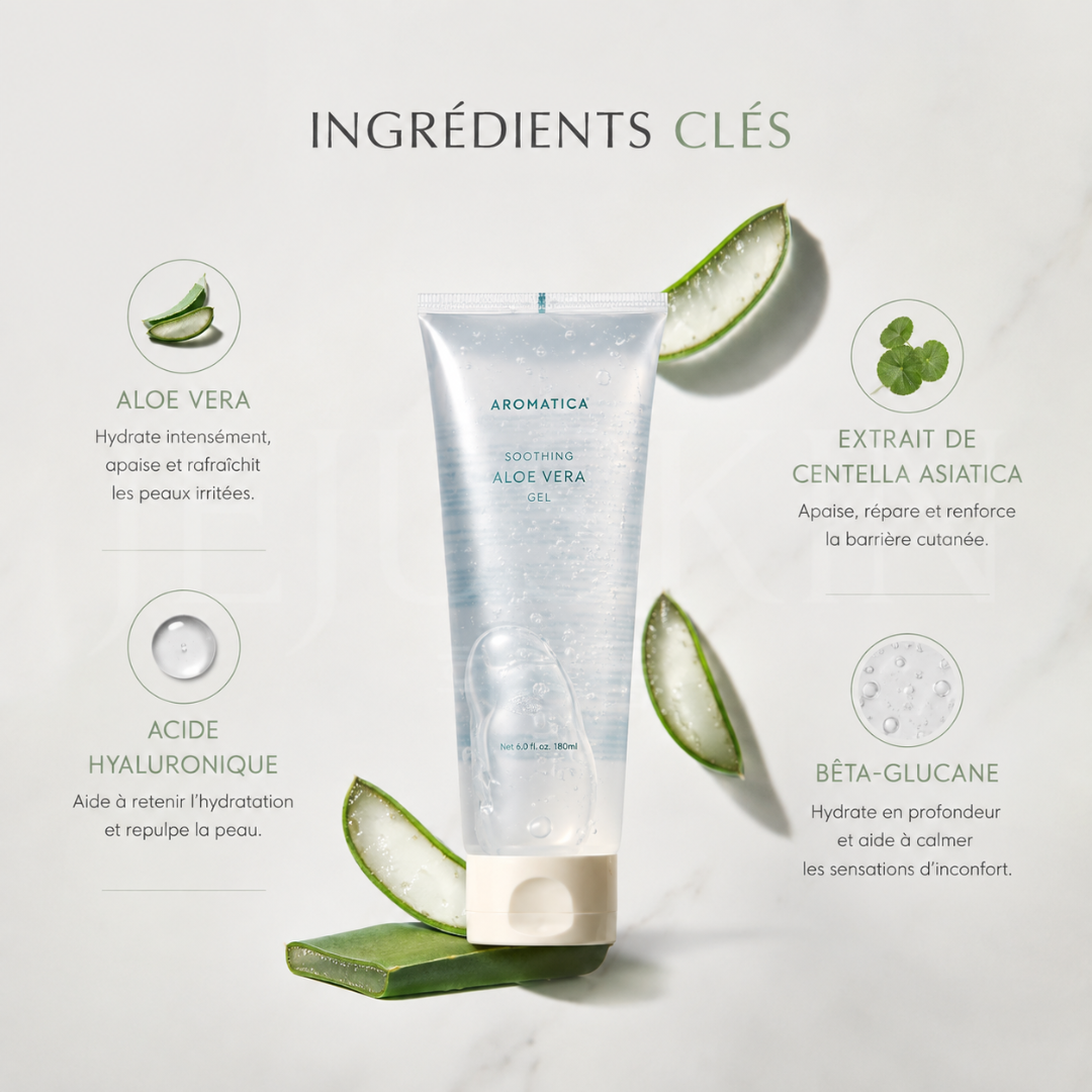 Les ingrédients du gel apaisant à l’Aloe Vera pour le visage et le corps d'Aromatica