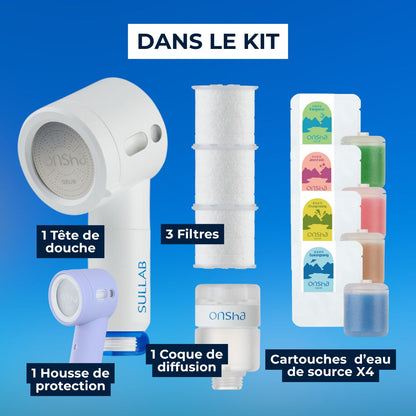 Sullab - Kit Pommeau de douche filtrant et diffuseur d’eau de source Onsha Travel (Ancienne version compatible avec les nouvelles cartouches)