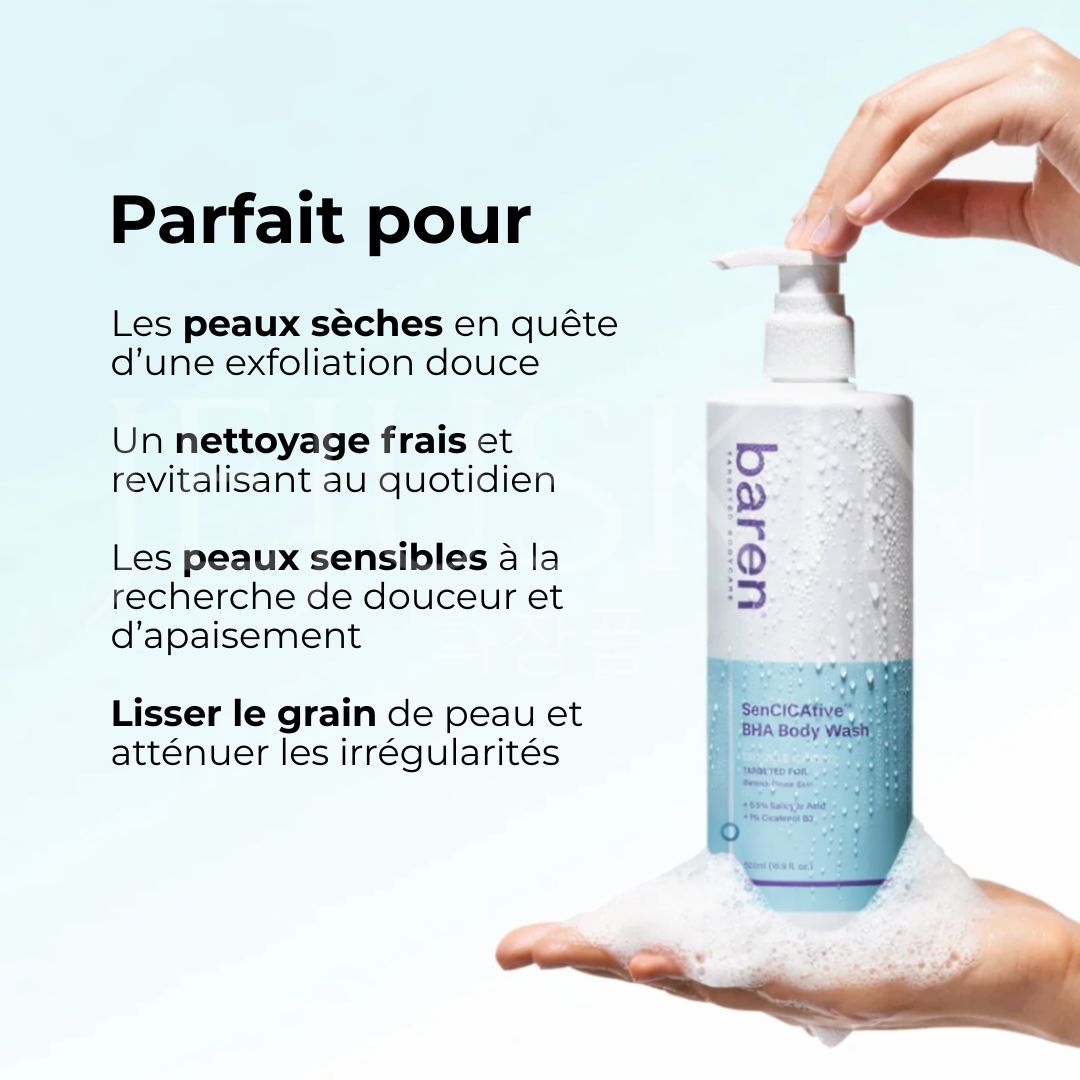 Pour qui est fait le gel douche apaisant pour peaux sensibles au BHA SenCICAtive de Baren