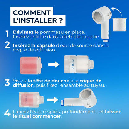 Sullab - Kit Pommeau de douche filtrant et diffuseur d’eau de source Onsha Travel (Ancienne version compatible avec les nouvelles cartouches)