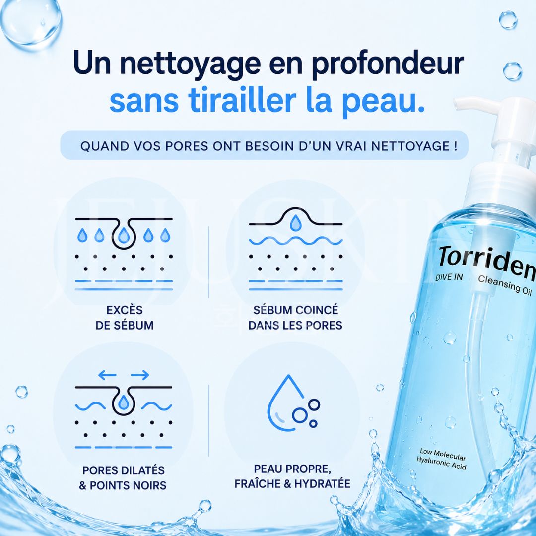 l'huile nettoyante Dive-In à l’acide hyaluronique de faible poids moléculaire de Torriden dissous les pores