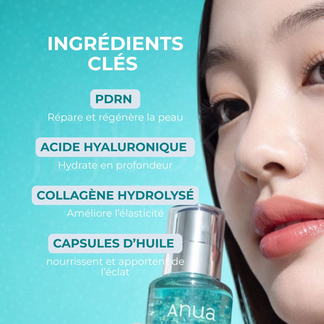 Les ingrédients de la brume hydratante capsules PDRN et acide hyaluronique d'Anua