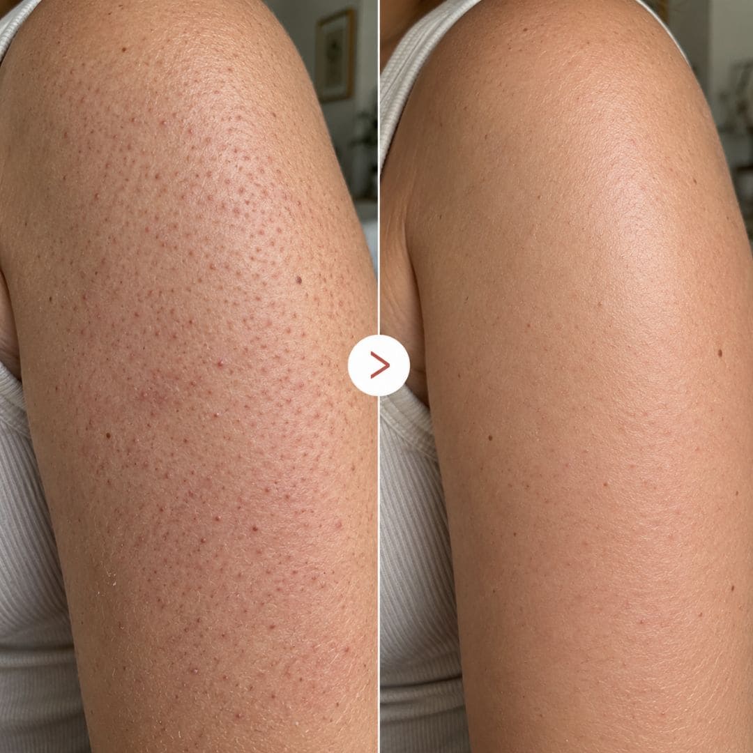 Avant après sur le bras du peeling pour le corps à l’acide hypochloreux de Medicube