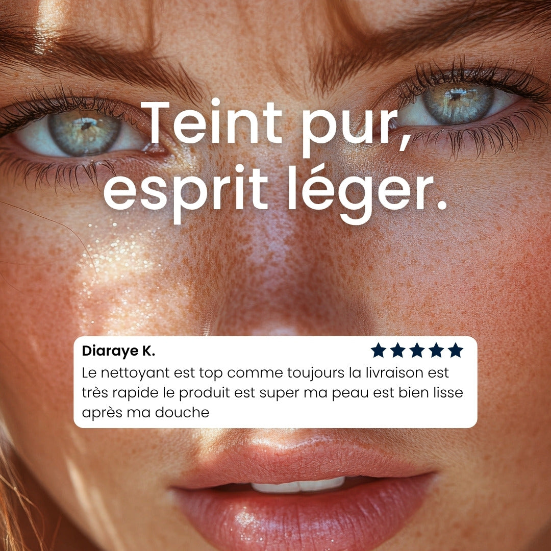 Peau purifiée et teint éclatant après application de la poudre nettoyante Cell Happy Co.

