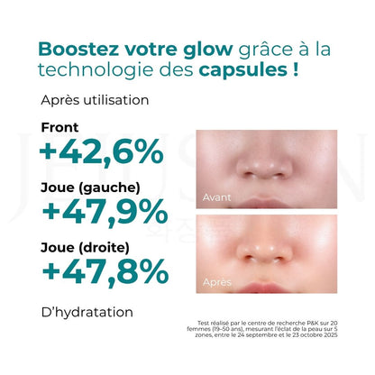 Avant après avoir utilisé la brume hydratante capsules PDRN et acide hyaluronique d'Anua