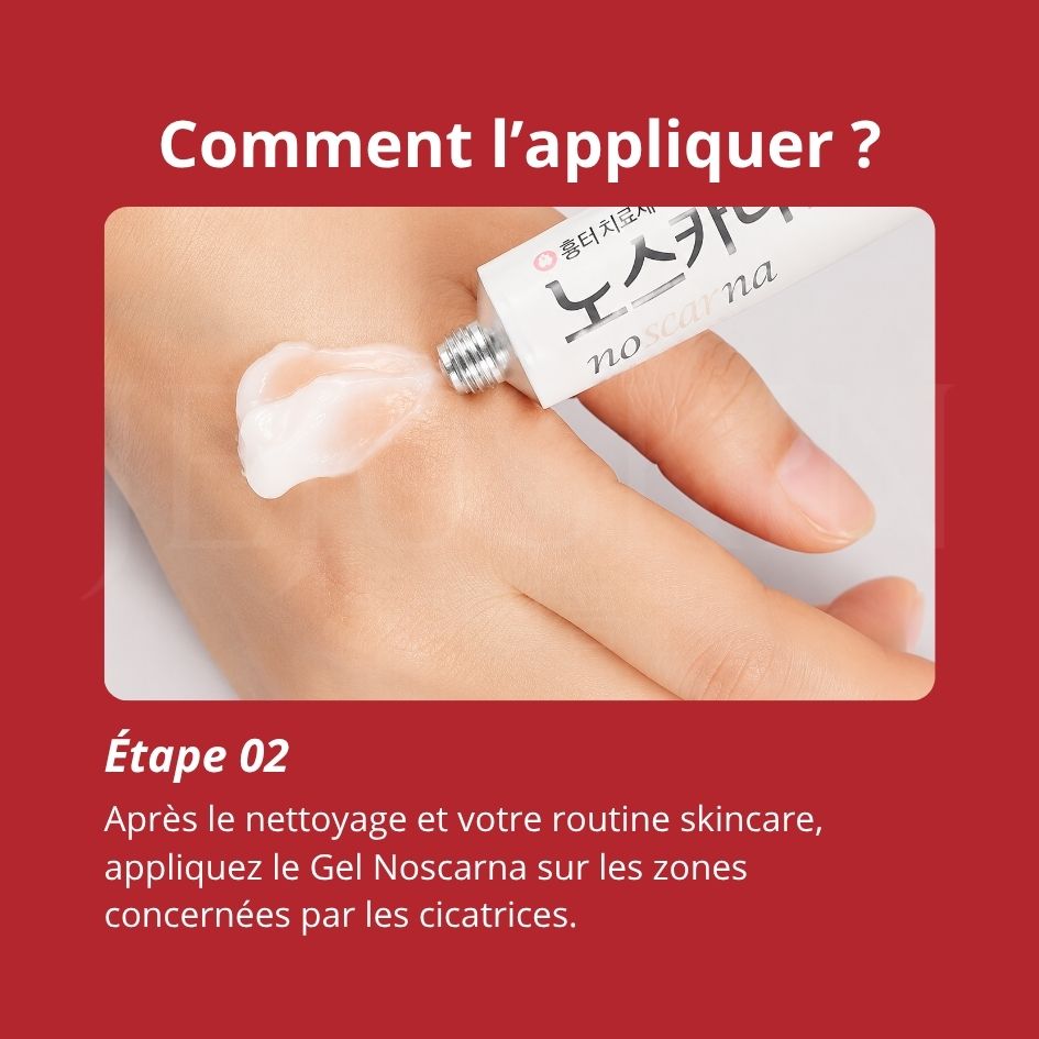 Comment appliquer le gel réparateur pour cicatrices et imperfections de noscarna étape 2