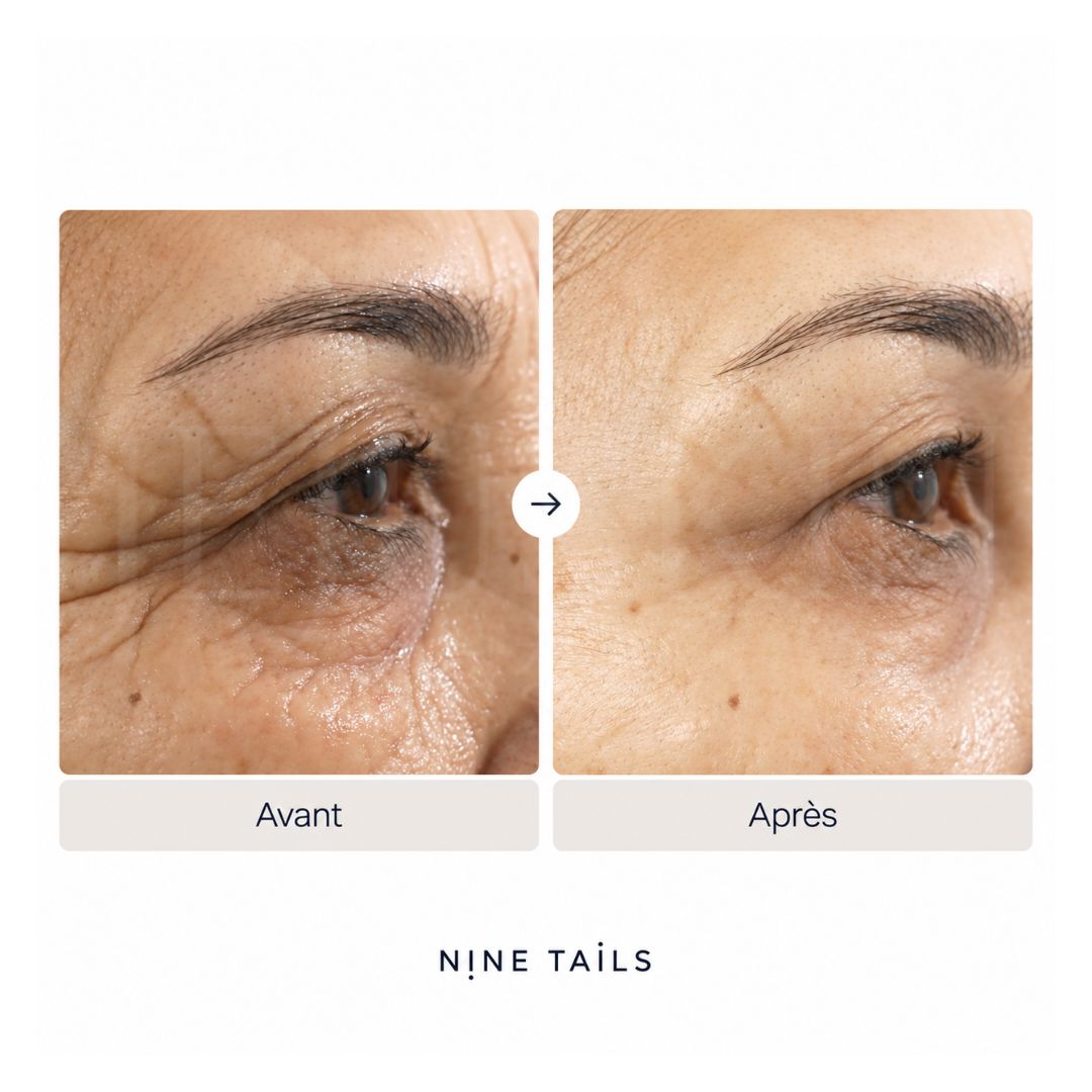 Avant après avoir utilisé le sérum liftant instantané de Nine Tails sur une femme