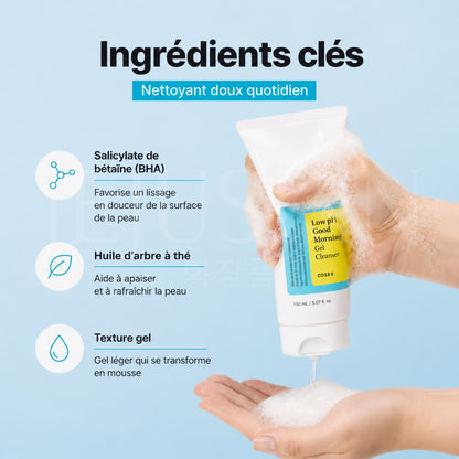 Les ingrédients clés du nettoyant au pH faible Good morning gel de Cosrx