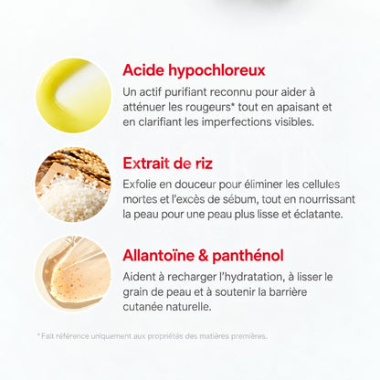 Les ingrédients de l'exfoliant visage doux à l’acide hypochloreux de Medicube