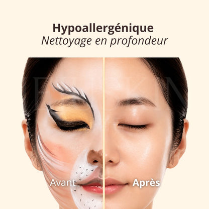 Avant après utilisation du nettoyant visage 2-en-1 crème et huile à la truffe blanche de d'Alba sur du maquillage
