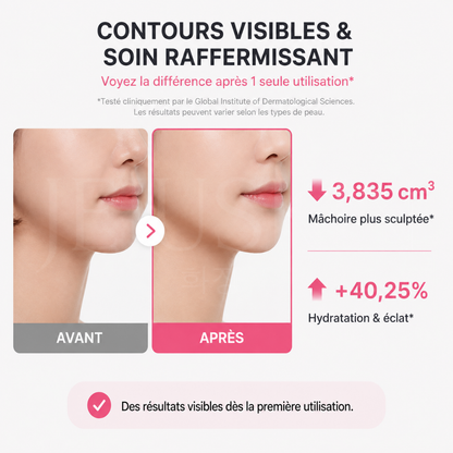 Avant après utilisation de la crème Gua Sha anti-rides pour le cou au PDRN et au collagène de Medicube sur le cou